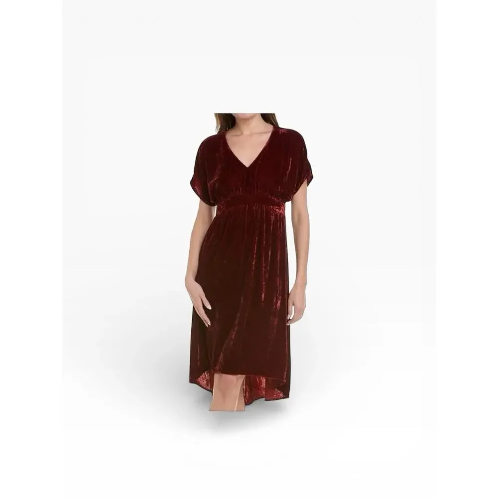 Cabi #3696 Grace Velvet Midi‎ Dress Women S Dark Red Empire Waist High Low